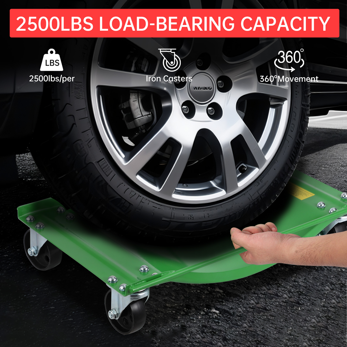 Garvee Auto-Rangierhilfe Set 4 Stück – 8,9 cm Stahlrollen, 4536 kg Tragkraft, Stabil, Grün
