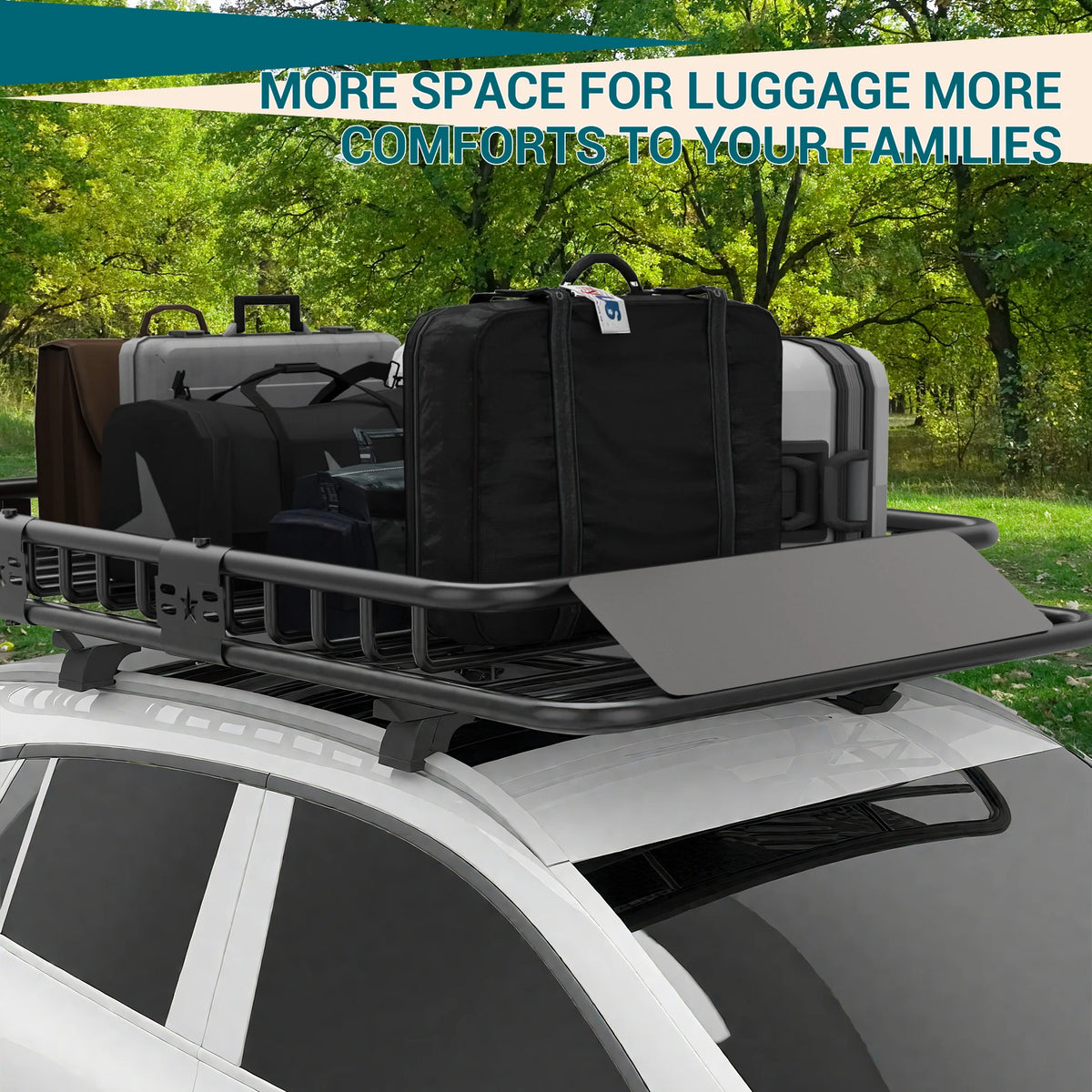 Garvee Universal-Dachgepäckträger 163 × 99 × 15 cm, robuster Stahl, erweiterbar, für SUVs & Pick-ups, 91 kg Tragfähigkeit, Schwarz