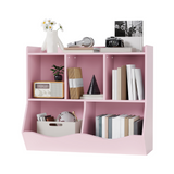Garvee Kinderspielzeug Bücherregal Mit 3 Fächern & 2 Kippboxen, Holz, Kippschutz Für Schlafzimmer & Spielzimmer, 36x11x31cm, Retro Braun - Rosa