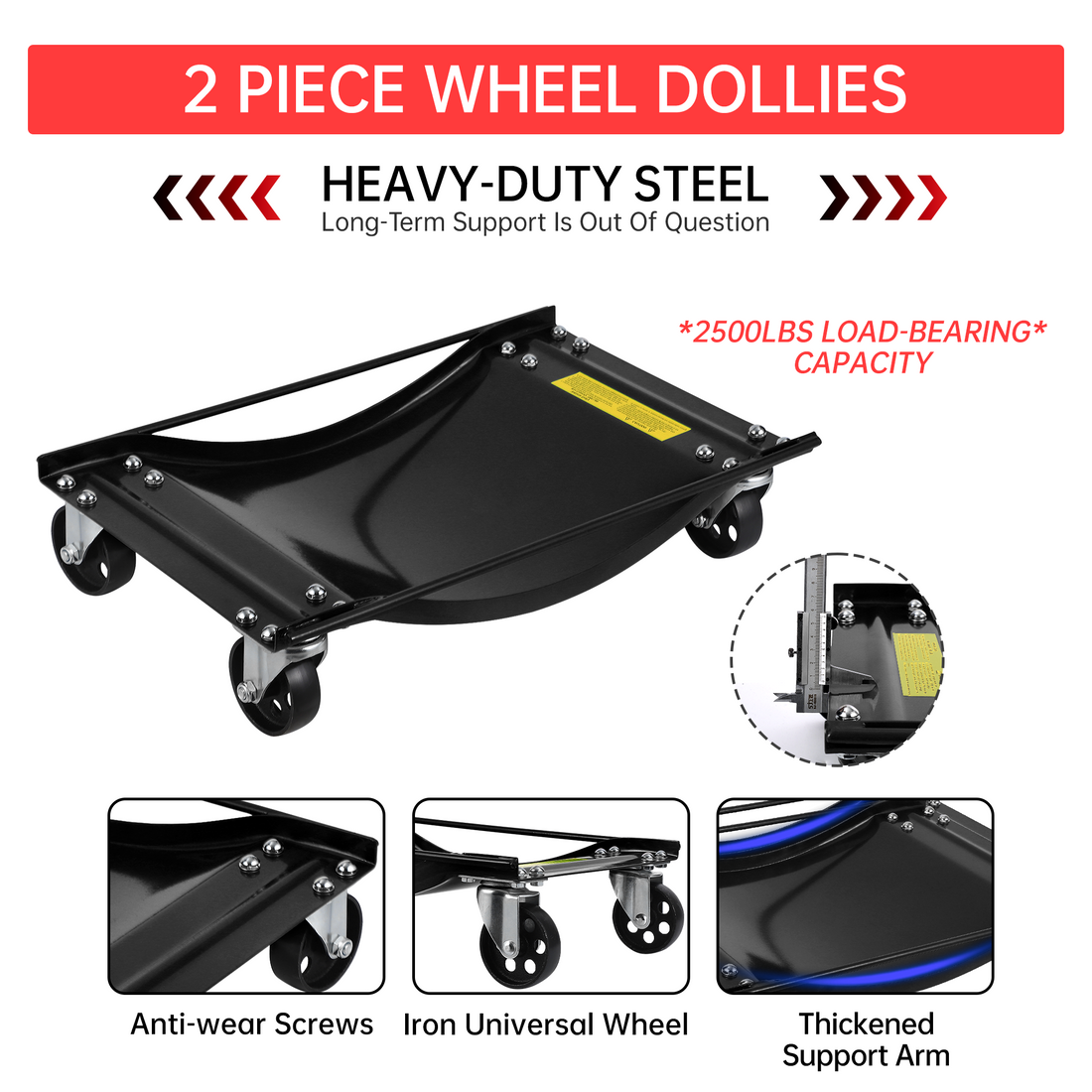 Garvee Auto-Rangierhilfe Set 4 Stück – 8,9 cm Stahlrollen, 4536 kg Tragkraft, Stabil, Schwarz