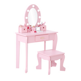 Garvee Kinder Schminktisch Set Mit LED Spiegel & Hocker, MDF Holz, Rosa, Für 4–9 Jahre - Rosa